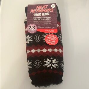 Muk Luks Casual Black and Red Socks with Nordic Patterns